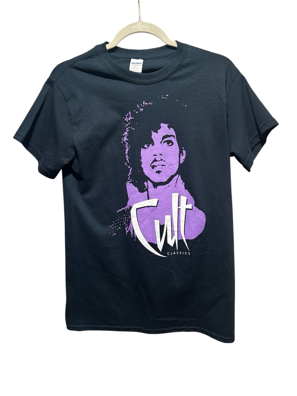 Black Graphic Prince Band Tee Purple Portrait and 'Cult Classics' Text Size S
